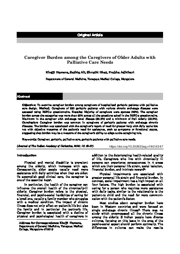 (PDF) Caregiver Burden among the Caregivers of Older Adults with ...