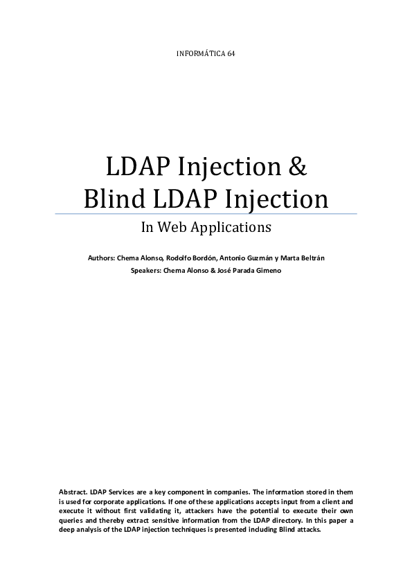 (PDF) LDAP Injection & Blind LDAP Injection In Web Applications