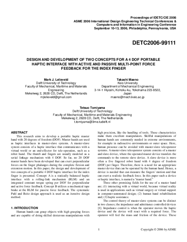 (PDF) Design and Development of Two Concepts for a 4 DOF Portable ...