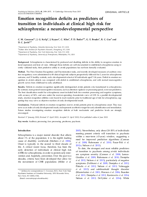 (PDF) Emotion recognition deficits as predictors of transition in ...