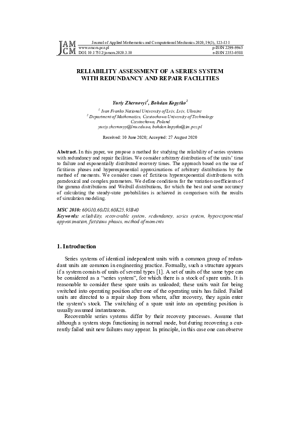 (PDF) Reliability assessment of a series system with redundancy and ...