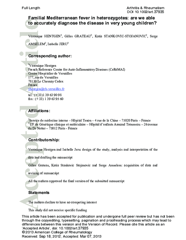 (PDF) Familial Mediterranean Fever in Heterozygotes: Are We Able to ...