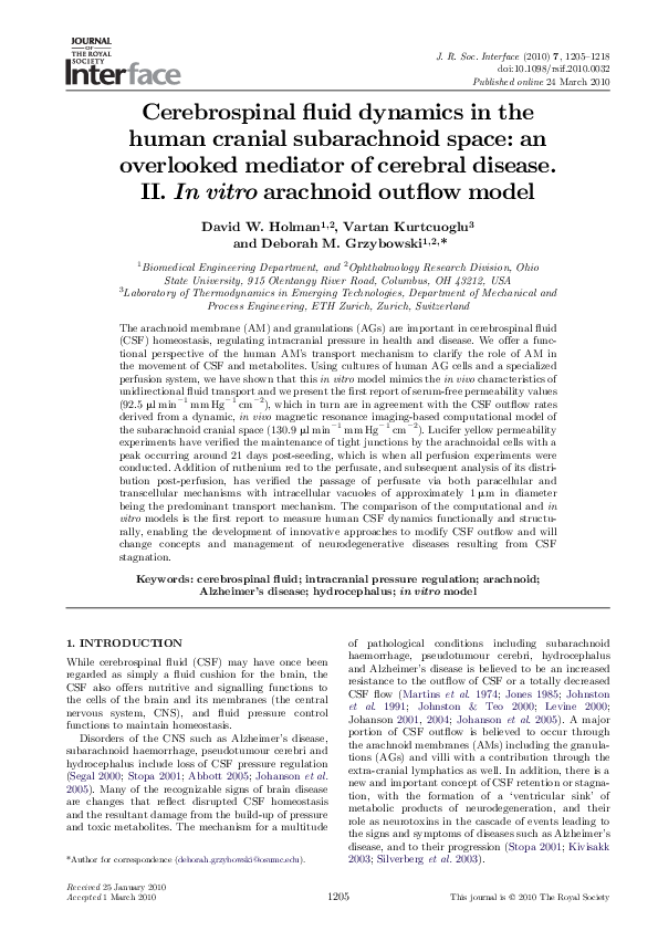 (PDF) Cerebrospinal fluid dynamics in the human cranial subarachnoid ...