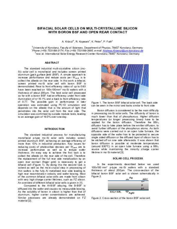 (PDF) Bifacial Solar Cells on Multi-Crystalline Silicon with Boron BSF ...
