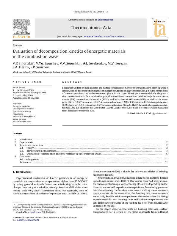 (PDF) Evaluation of decomposition kinetics of energetic materials in ...