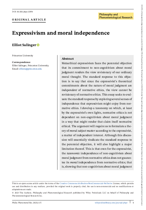 (PDF) Expressivism and moral independence