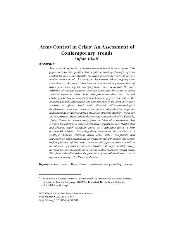 (PDF) Arms Control in Crisis: An Assessment of Contemporary Trends