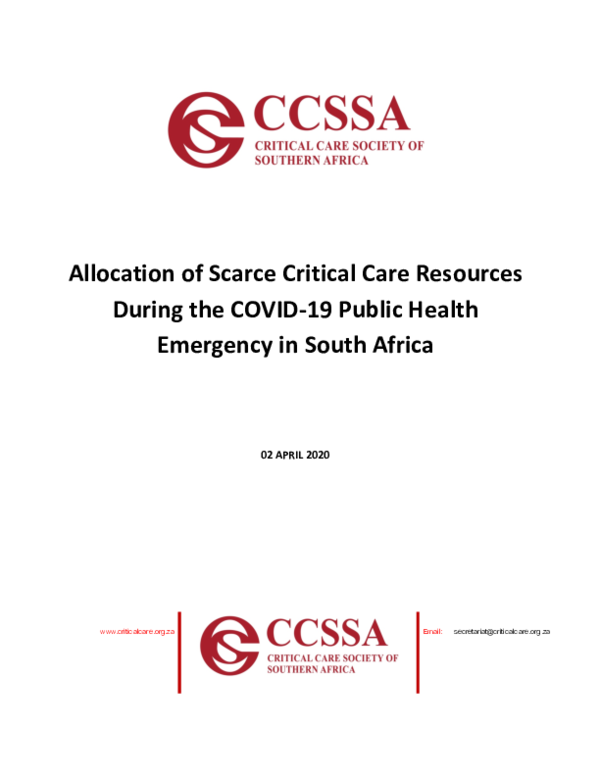 (PDF) The Critical Care Society of Southern Africa guidelines on the ...