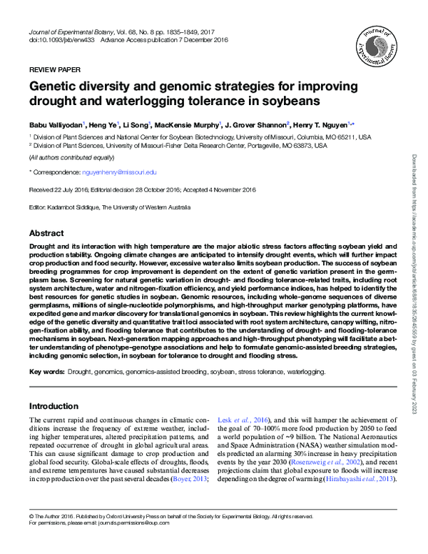 (PDF) Genetic diversity and genomic strategies for improving drought ...