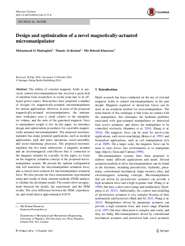 (PDF) Design and optimization of a novel magnetically-actuated ...