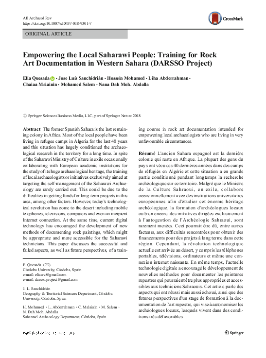 (PDF) Empowering the Local Saharawi People: Training for Rock Art ...