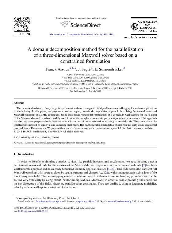 (PDF) A domain decomposition method for the parallelization of a three ...