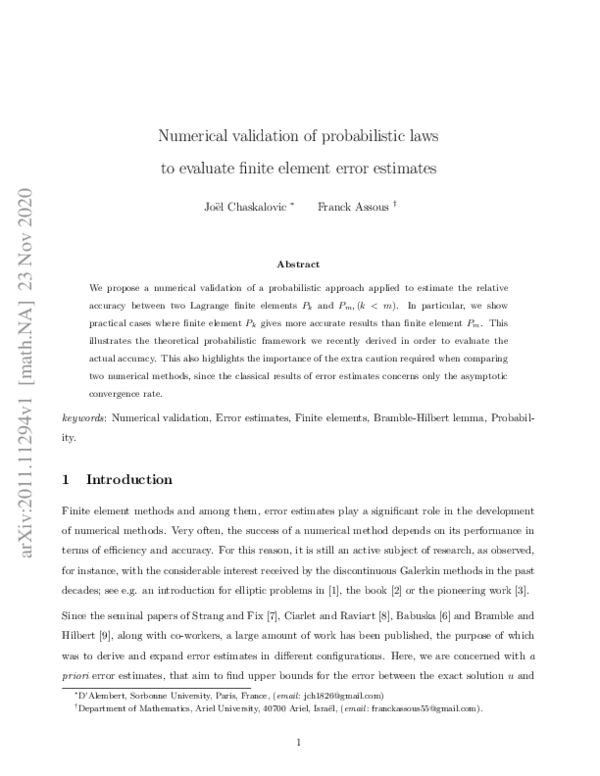 (PDF) Numerical Validation of Probabilistic Laws to Evaluate Finite ...