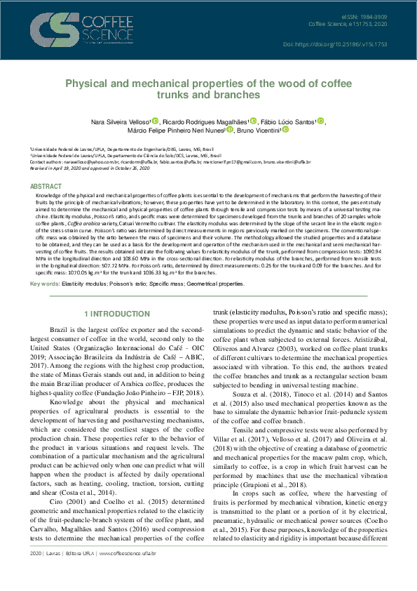 (PDF) Physical and mechanical properties of the wood of coffee trunks ...