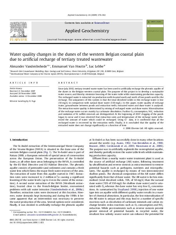 (PDF) Water quality changes in the dunes of the western Belgian coastal ...