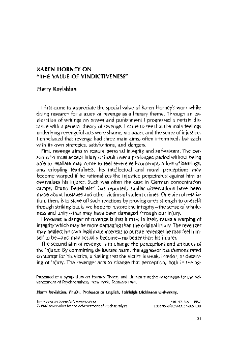 (PDF) Karen horney on ?the value of vindictiveness?