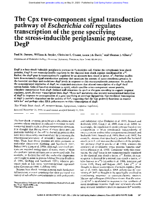 (PDF) The Cpx two-component signal transduction pathway of Escherichia ...