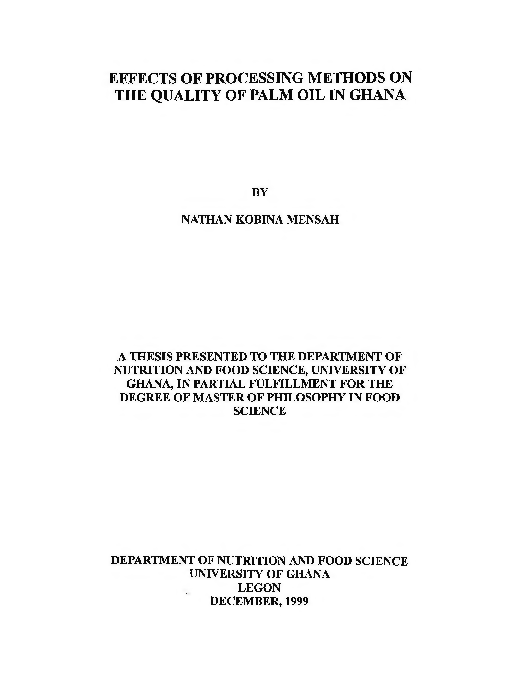 (PDF) Effects of Processing Methods on the Quality of Palm Oil in Ghana