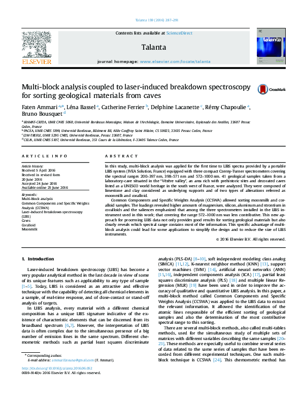(PDF) Multi-block analysis coupled to Laser-Induced Breakdown ...