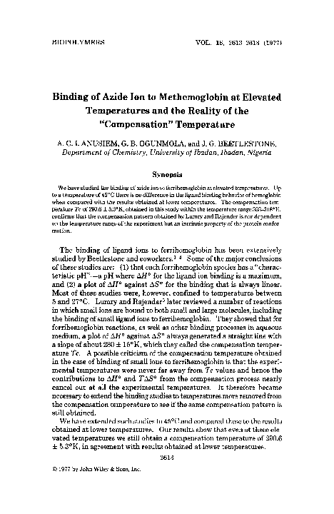 (PDF) Binding of azide ion to methemoglobin at elevated temperatures ...