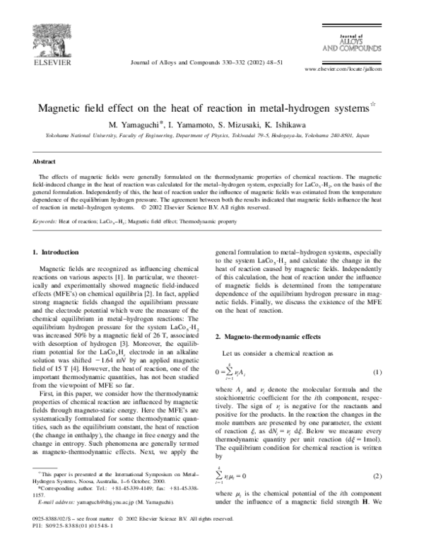 (PDF) Magnetic field effect on the heat of reaction in metal-hydrogen ...