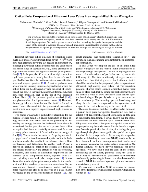 (PDF) Optical pulse compression of ultrashort laser pulses in a multi ...