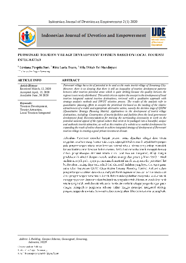 (PDF) Purwosari Tourism Village Development Efforts Based on Local ...