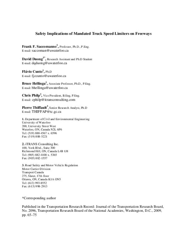 (PDF) Safety Implications of Mandated Truck Speed Limiters on Freeways