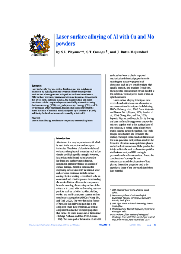 (PDF) Laser surface alloying of Al with Cu and Mo powders