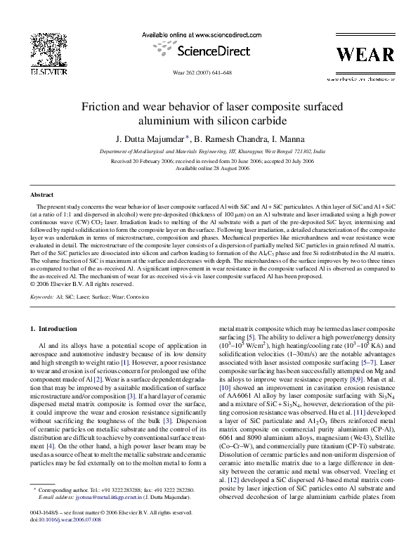 (PDF) Friction and wear behavior of laser composite surfaced aluminium ...