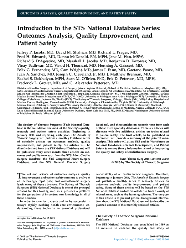 (PDF) Introduction to the STS National Database Series