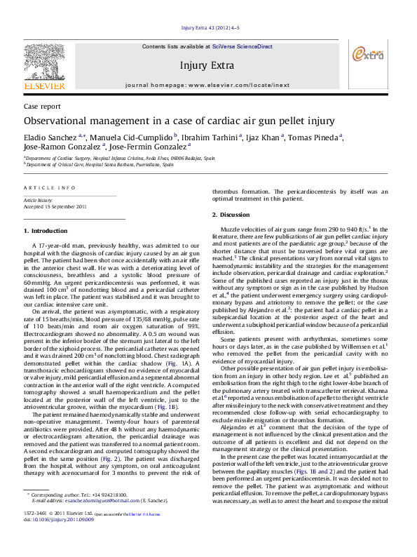Observational management in a case of cardiac air gun pellet injury