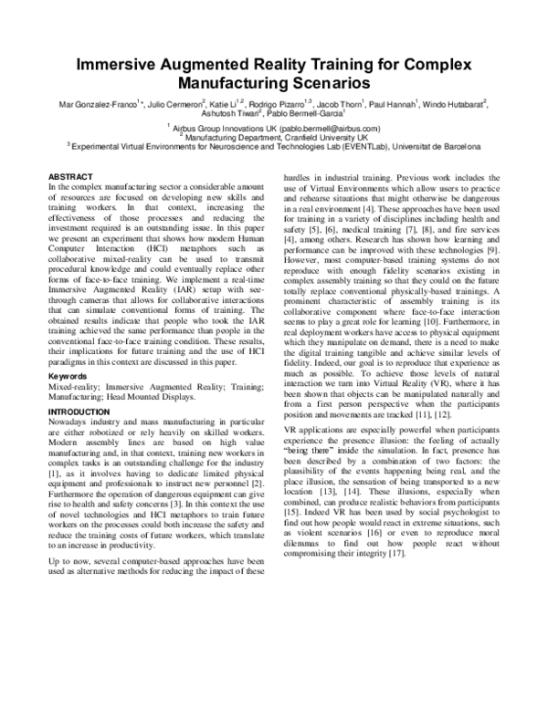 (PDF) Immersive Augmented Reality Training for Complex Manufacturing ...