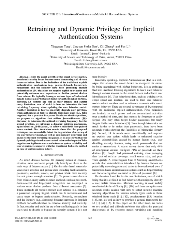 (PDF) Retraining and Dynamic Privilege for Implicit Authentication Systems