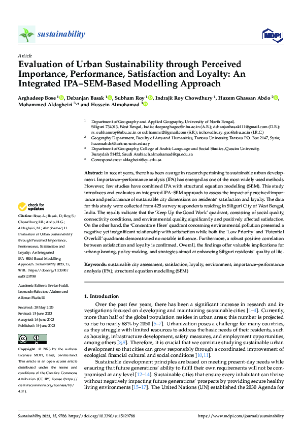 (PDF) Evaluation of Urban Sustainability through Perceived Importance ...