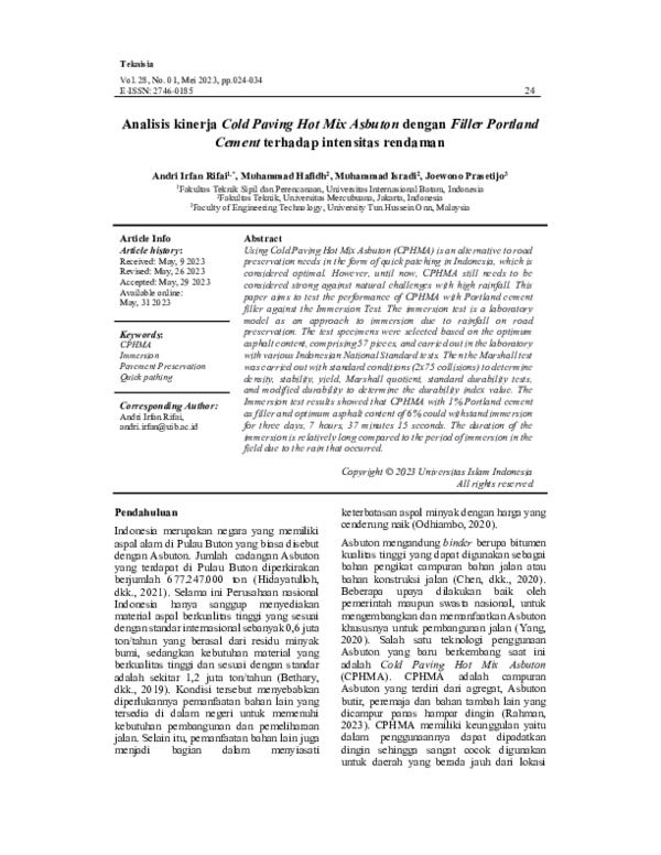 (PDF) Analisis Kinerja Cold Paving Hot MIX Asbuton Dengan Filler ...