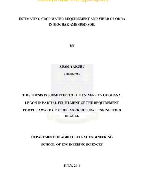 (PDF) Estimating Crop Water Requirement and Yield of Okra In Biochar ...