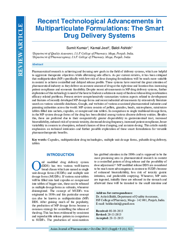 (PDF) Recent Technological Advancements in Multiparticulate ...