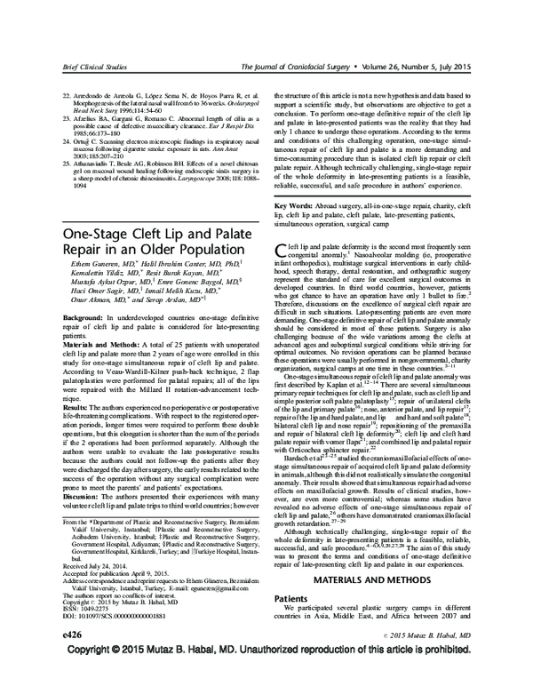 (PDF) One-Stage Cleft Lip and Palate Repair in an Older Population