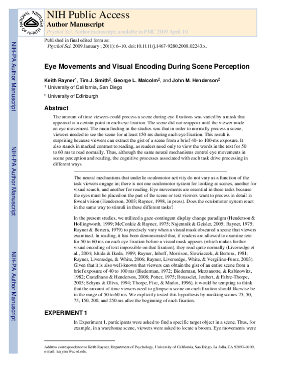 (PDF) Eye Movements and Visual Encoding During Scene Perception