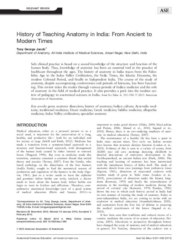 (PDF) History of teaching anatomy in India: From ancient to modern times