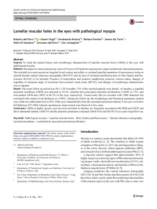 (PDF) Lamellar macular holes in the eyes with pathological myopia