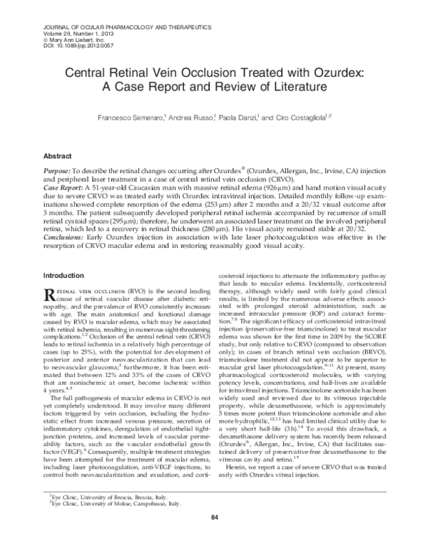(PDF) Central Retinal Vein Occlusion Treated with Ozurdex: A Case ...