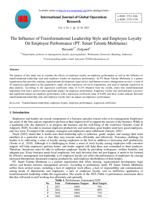 (PDF) The Influence of Transformational Leadership Style and Employee ...