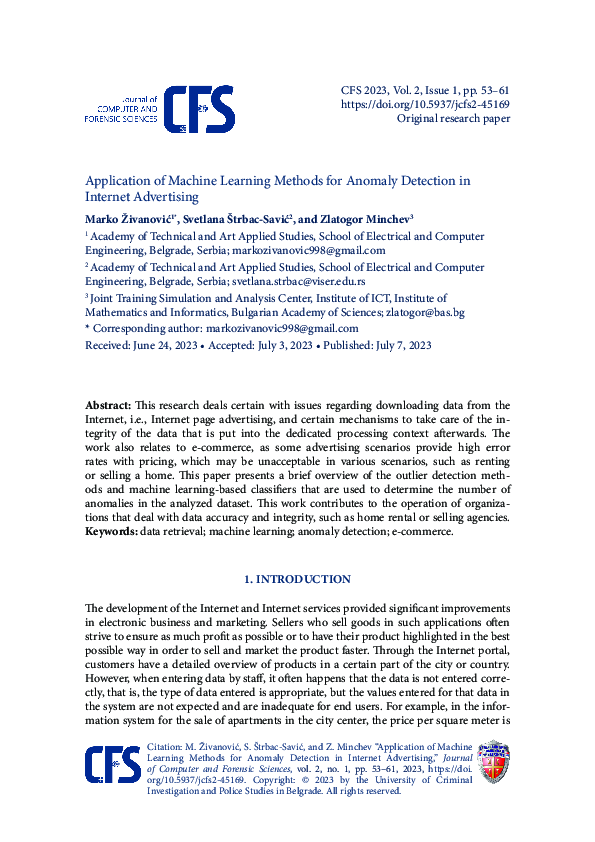 (PDF) Application of machine learning methods for anomaly detection in ...