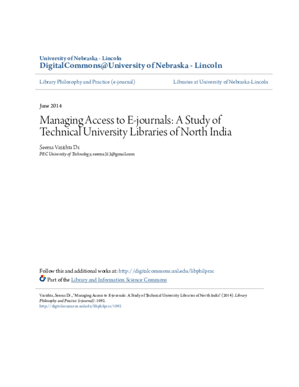 (PDF) Managing Access to E-journals: A Study of Technical University ...