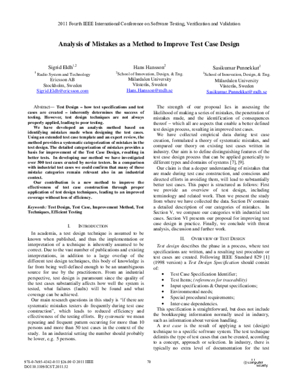 (PDF) Analysis of mistakes as a method to improve test case design