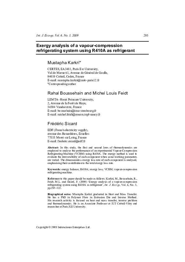 (PDF) Exergy analysis of a Vapour Compression Refrigeration system with ...
