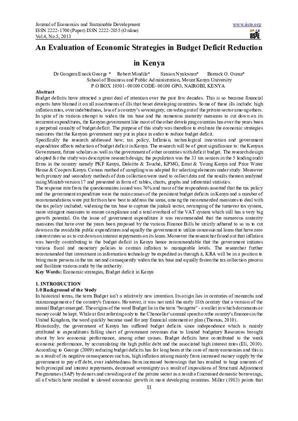 (PDF) An Evaluation of Economic Strategies in Budget Deficit Reduction ...