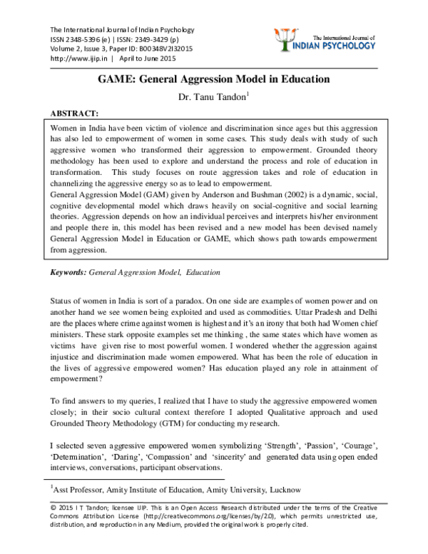 (PDF) GAME: General Aggression Model in Education | Tanu Tandon